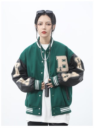 Yeşil Harajuku Bone Oversize Unisex Kolej Ceket