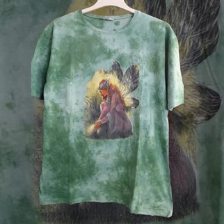 Yeşil Renk Yıkamalı Fairy Girl Oversize Kalıp T-Shirt