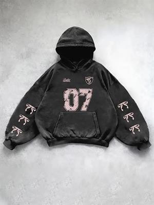 Yıkamalı 07 Retro Baskılı Vintage Kapüşonlu Sweatshirt