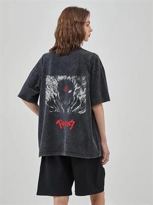 Yıkamalı Anime Berserk Baskılı Unisex Oversize Vintage T-shirt