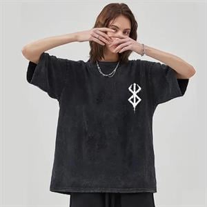 Yıkamalı Anime Berserk Baskılı Unisex Oversize Vintage T-shirt