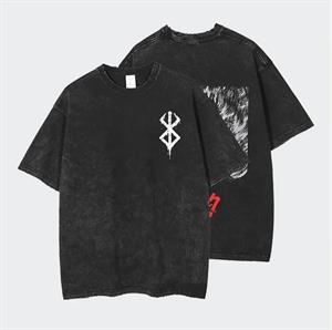 Yıkamalı Anime Berserk Baskılı Unisex Oversize Vintage T-shirt