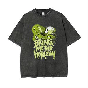 Yıkamalı Bring Me The Horizon Baskılı Unisex Oversize Eskitme T-shirt