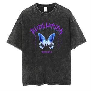 Yıkamalı Evolution Butterfly Unisex Eskitme T-shirt
