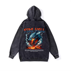 Yıkamalı Fire Hell Vintage Kapüşonlu Sweatshirt
