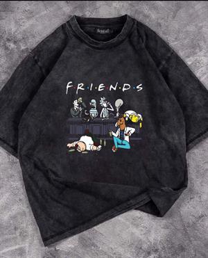 Yıkamalı Friends Baskılı Unisex Oversize Vintage Eskitme T-shirt