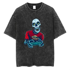 Yıkamalı Gamer Skeleton Unisex Eskitme T-shirt