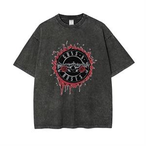 Yıkamalı Guns N Roses Bloody Logo Baskılı Unisex Oversize Eskitme T-shirt