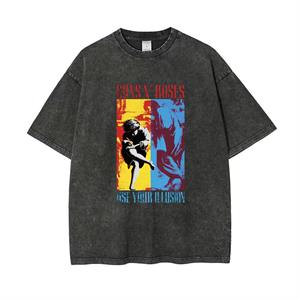 Yıkamalı Guns N Roses Use Your Illusion Baskılı Unisex Oversize Eskitme T-shirt