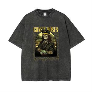Yıkamalı Guns N Roses Was Here Baskılı Unisex Oversize Eskitme T-shirt