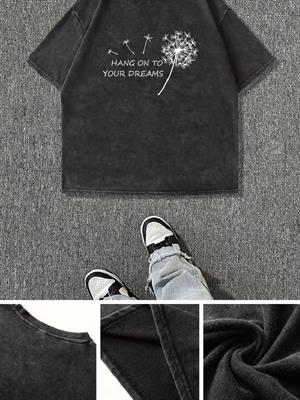 Yıkamalı Hang On To Your Dreams Baskılı Unisex Oversize Vintage T-shirt