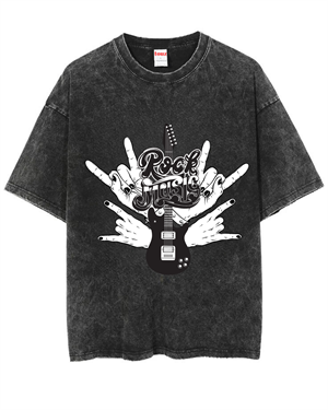 Yıkamalı Rock Baskılı Unisex Oversize Vintage T-shirt