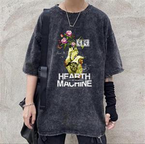 Yıkamalı Heart Machine Unisex Eskitme T-shirt