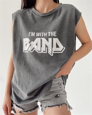 Yıkamalı Im With The Band Baskılı Unisex Oversize Vintage Eskitme Kolsuz T-shirt