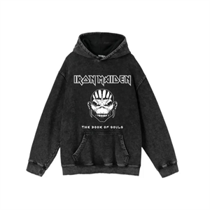 Yıkamalı Kumaş Rock Serisi Iron Maiden Kapüşonlu Hoodie Sweatshirt