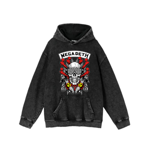 Yıkamalı Kumaş Rock Serisi Megadeth Kapüşonlu Hoodie Sweatshirt