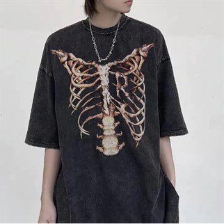 Yıkamalı Kumaş Skeleton Unisex Oversize T-shirt