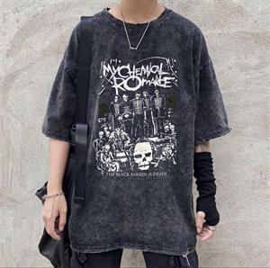 Yıkamalı My Chemical Romance Baskılı Unisex Oversize Vintage Eskitme T-shirt