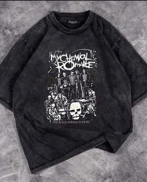 Yıkamalı My Chemical Romance Baskılı Unisex Oversize Vintage Eskitme T-shirt