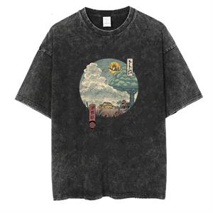 Yıkamalı Neighbors Ukiyo-E Unisex Eskitme T-shirt