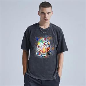 Yıkamalı Painted Lion Unisex Eskitme T-shirt