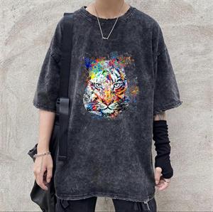 Yıkamalı Painted Lion Unisex Eskitme T-shirt