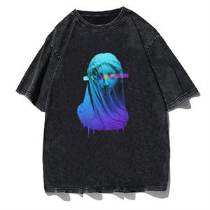 Yıkamalı Purple Art Unisex Eskitme T-shirt