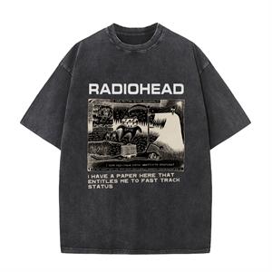 Yıkamalı Radiohead Baskılı Unisex Oversize Vintage Eskitme T-shirt