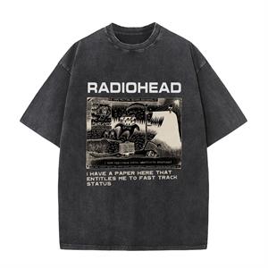 Yıkamalı Radiohead Baskılı Unisex Oversize Vintage Eskitme T-shirt