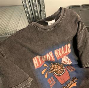 Yıkamalı Streetwear Retro Baskılı Unisex Oversize Vintage T-shirt