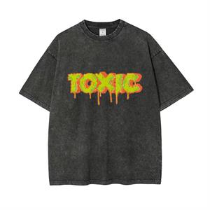Yıkamalı Toxic Baskılı Unisex Oversize Eskitme T-shirt