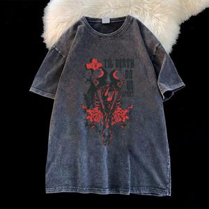 Yıkamalı Death Skulls Unisex Eskitme T-shirt