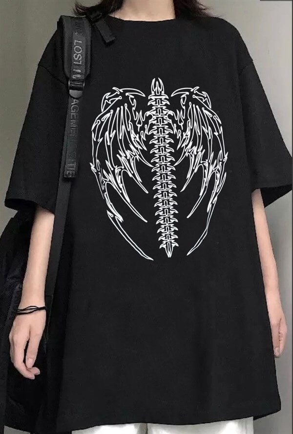 Anime JujutsuGotic Skeleton Oversize Siyah Unisex T-shirt Kaisen Eyes Unisex Siyah Oversize T-shirt