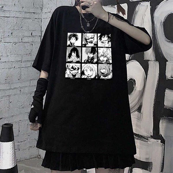 Anime My Hero Academia Boku Kolaj Siyah Oversize  Unisex T-shirt