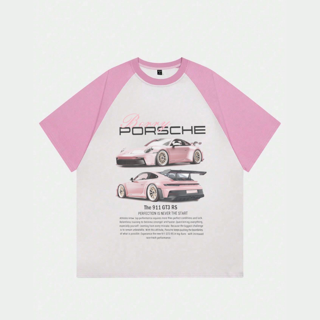  Beyaz Unisex Pembe Reglan 911 GT3 T-Shirt