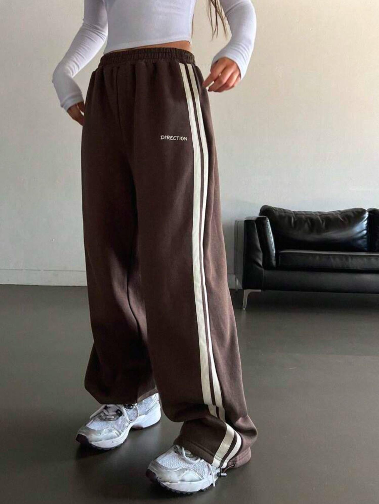  Direction Print Oversize Ayarlanabilir Paça Lastikli Baggy Eşofman Altı