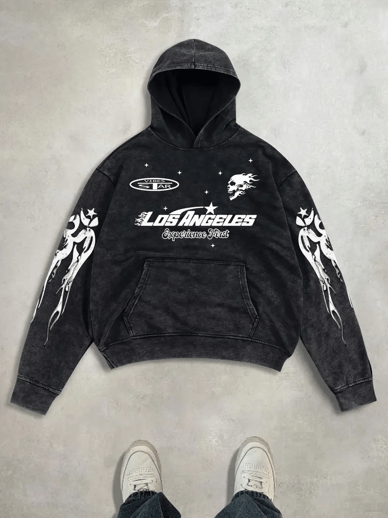  Streetwear Vintage Baskı Detail Kapüşonlu Sweatshirt