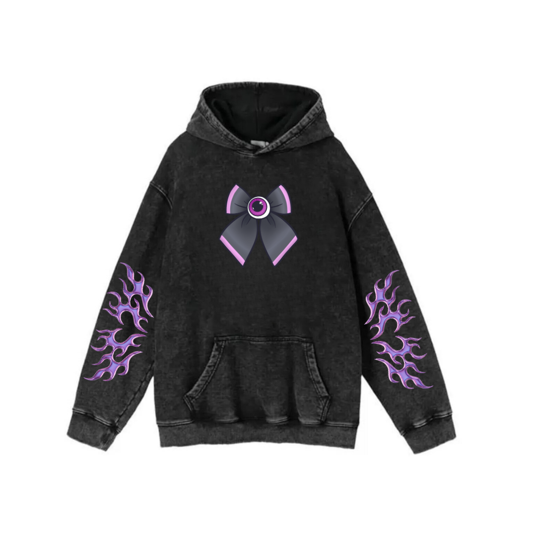  Yıkamalı Kumaş Gothic Ribbon Kapüşonlu Hoodie Sweatshirt