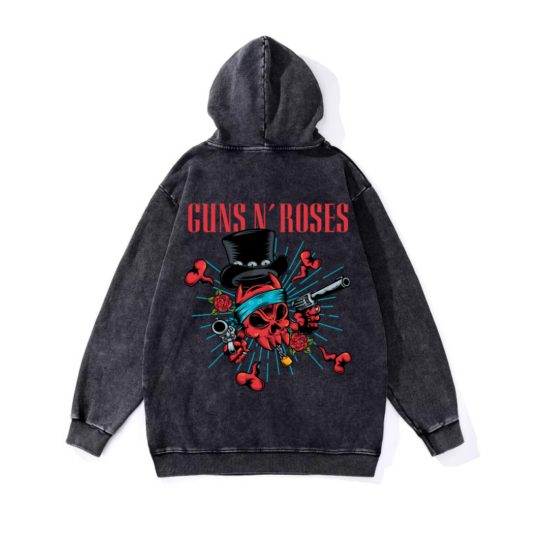  Yıkamalı Kumaş Rock Serisi Guns'n Roses Kapüşonlu Hoodie Sweatshirt