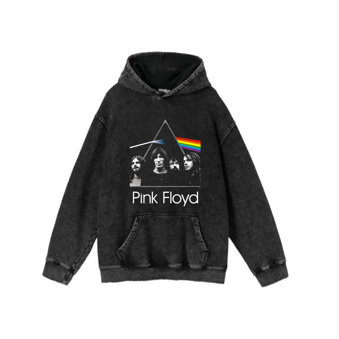  Yıkamalı Kumaş Rock Serisi Pink Floyd Kapüşonlu Hoodie Sweatshirt