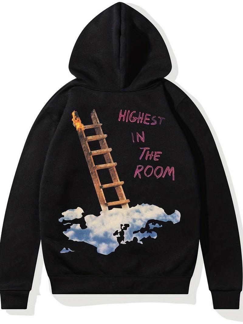 3D Ladder In The Sky Siyah Kapşonlu Sweatshirt 