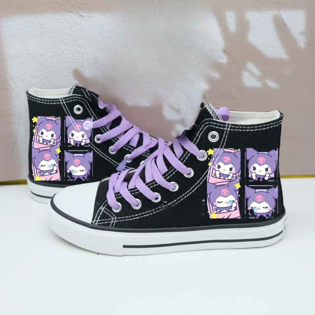 4'lü Kromi Baskılı Pembe Bağcık Siyah Unisex Kanvas Ayakkabı
