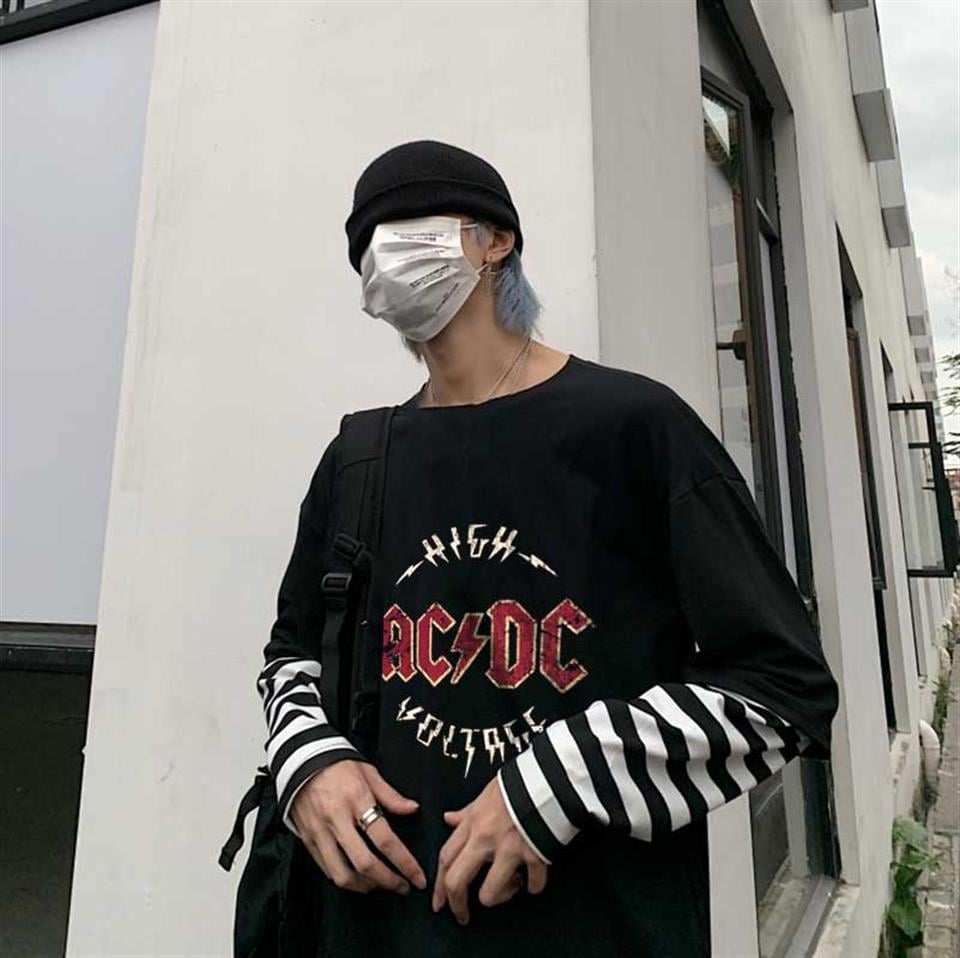 AC-DC Baskılı Fake Sleeves Unisex Siyah T-shirt