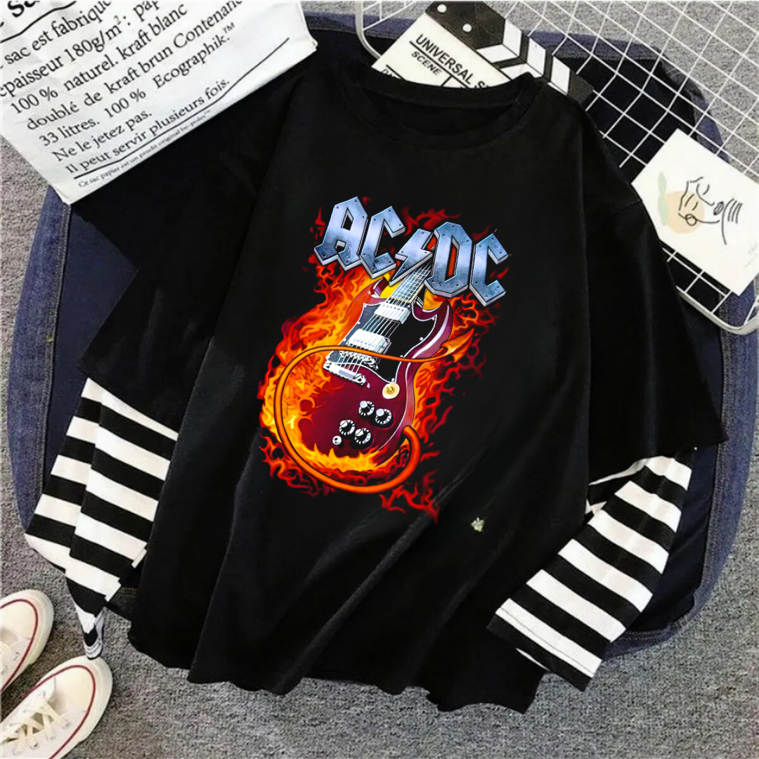 AC/DC Unisex Fake Uzun Kollu Siyah T-Shirt