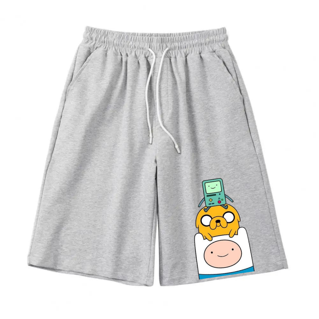 Adventure Time Baskılı Gri Unisex Penye Şort