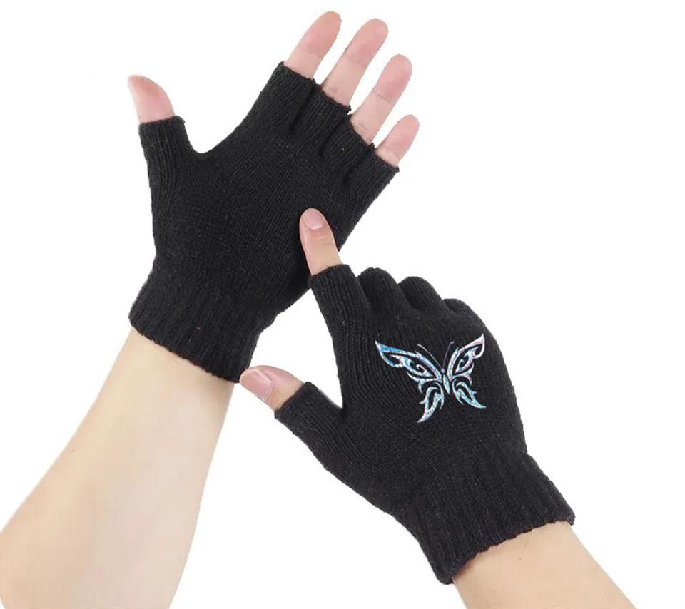Aesthetic Butterfly Baskılı Unisex Siyah Kesik Eldiven