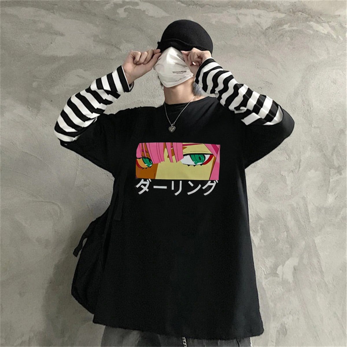 Anime Blue Eyes Two Zero Siyah Unisex Oversize Uzun Kollu Tshirt