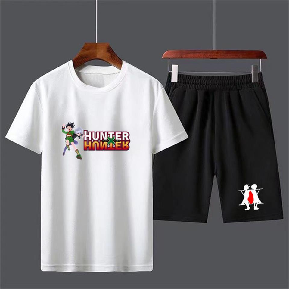 Anime Hunter X Hunter Baskılı Unisex Oversize Beyaz T-shirt & Şort İkili Takım