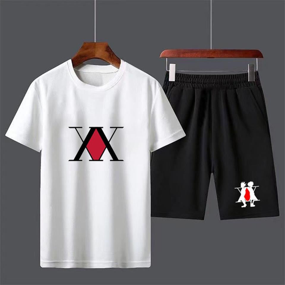 Anime Hunter X Hunter Logolu Unisex Oversize Beyaz T-shirt & Şort İkili Takım