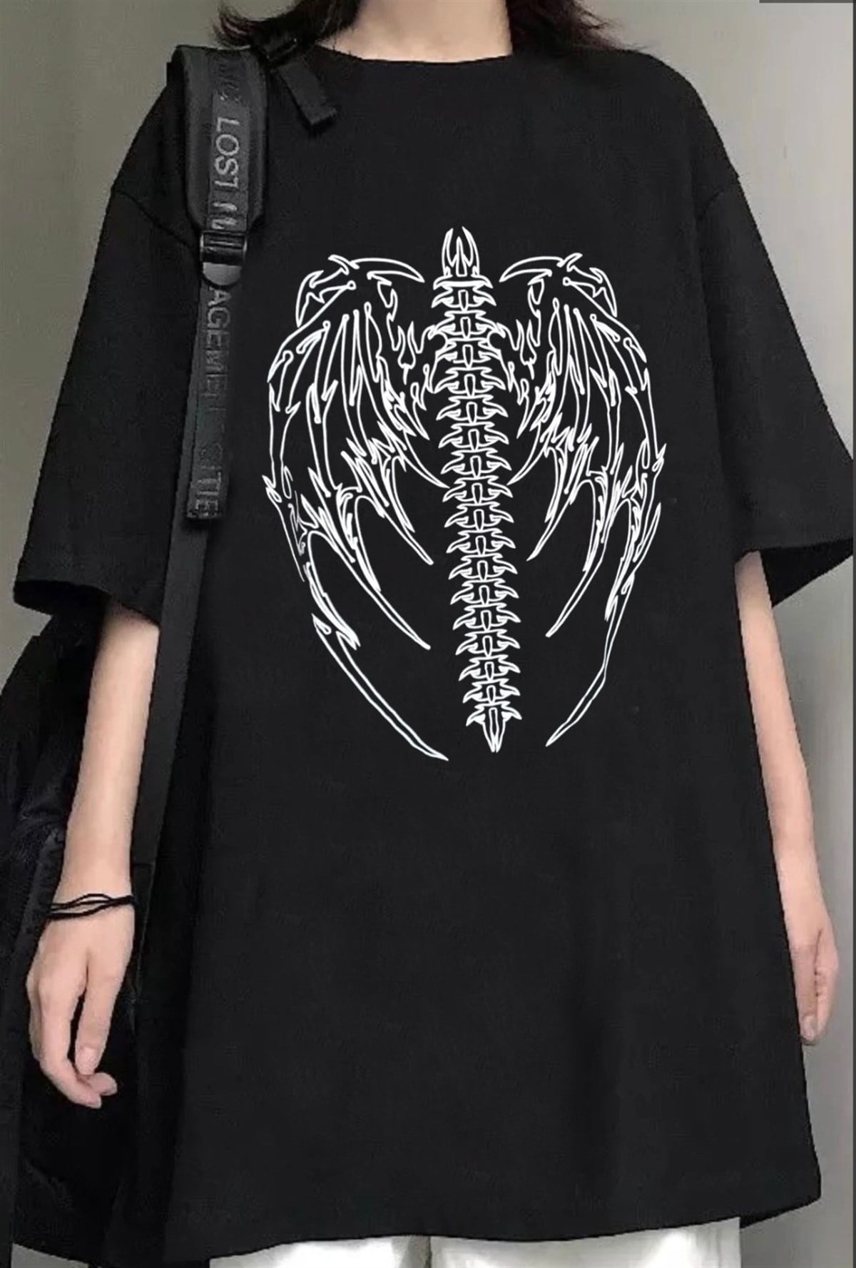 Anime JujutsuGotic Skeleton Oversize Siyah Unisex T-shirt Kaisen Eyes Unisex Siyah Oversize T-shirt